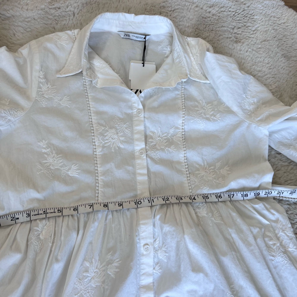 Zara new white embroidered shirt dress size. XL - Picture 9 of 12